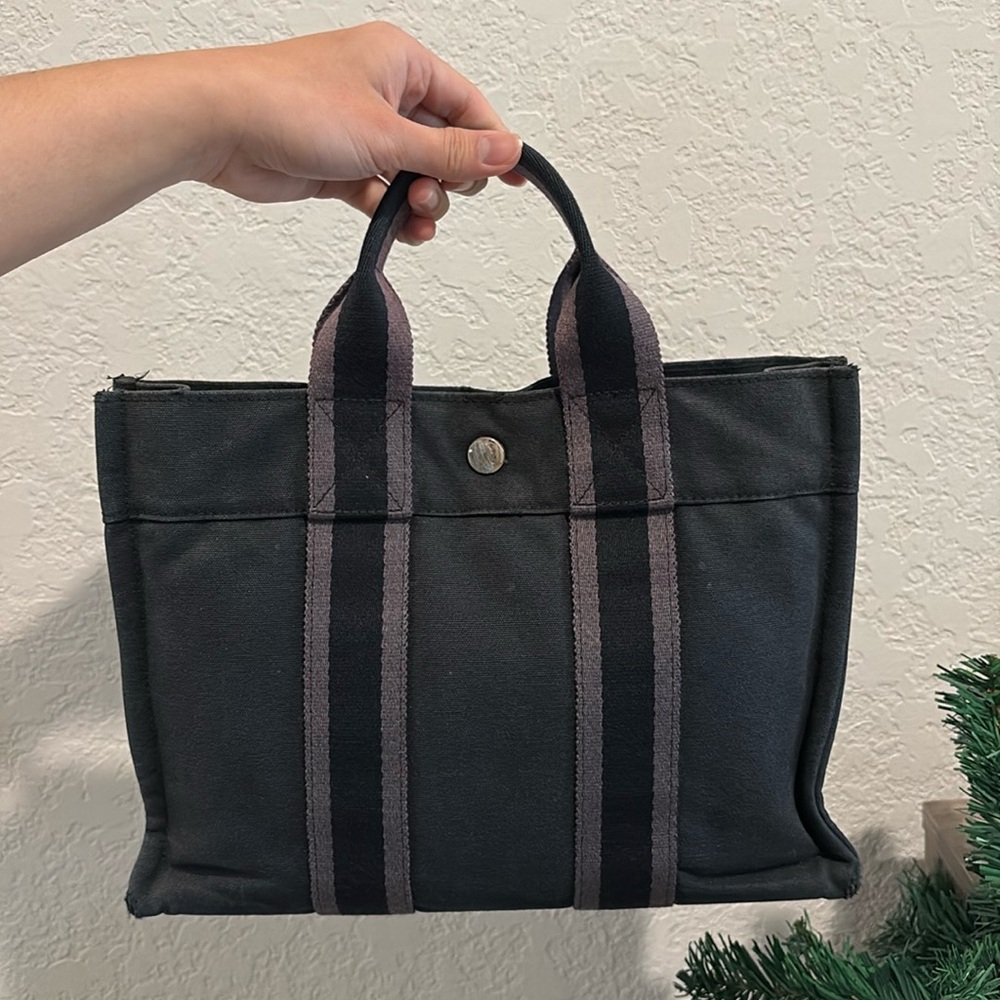 Hermes Mini Canvas Tote Bag- 12 in x 8.5 in x 3.25 in